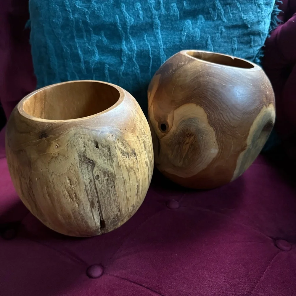 Rustic Wooden Accent Planter Vases